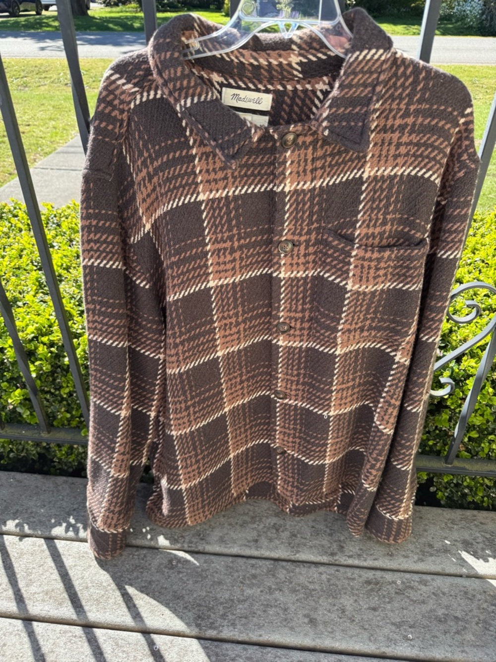 Madewell Brown and Cream Plaid Button-Up Shacket
